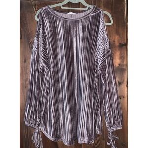 Easel LA Velvet Lavender Shimmery Ribbed Tunic Tied Sleeve S Cut Out Date Night